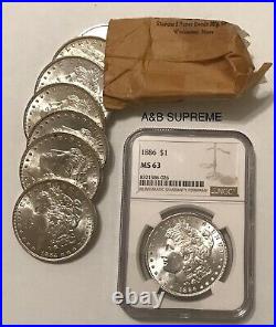 (1) Morgan Dollar NGC MS 63 1878-1904 From OBW Roll CHOICE-GEM Bu Unc 90% Silver