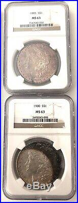 12- U. S. Morgan Silver Dollars Ngc Ms-63, 1879-86, 1889, 1896,97,98,1900 Rainbow