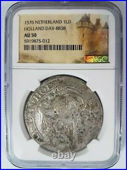 1576 Netherlands Silver New York Lion Dollar NGC AU 50 Daalder Dutch Holland