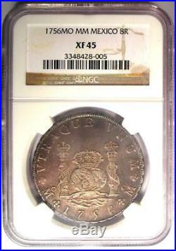 1756-MO MM Mexico Pillar Dollar 8 Reales Coin (8R) Certified NGC XF45 (EF45)