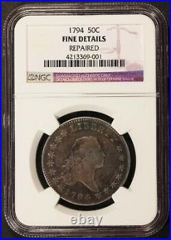 1794 U. S. Flowing Hair Silver Half Dollar 50 Cents Coin NGC FINE DETAILS