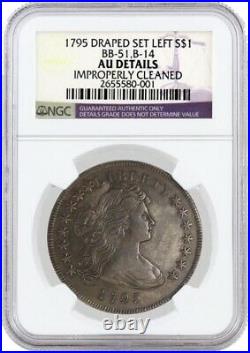 1795 $1 Draped Bust Silver Dollar Off Center B-14 BB-51 NGC AU Details Cleaned