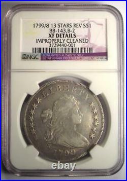 1799/8 Draped Bust Silver Dollar $1 13 Stars NGC XF Details Rare Overdate