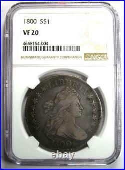 1800 Draped Bust Silver Dollar $1 Coin Certified NGC VF20 $2,675 Value
