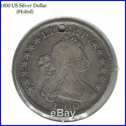 1800 silver dollar BB-184, good detail, full rim, holed