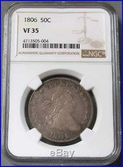 1806 Silver United States Draped Bust Flowing Hair Half Dollar Ngc Vf 35
