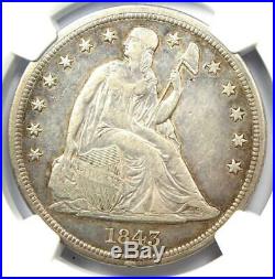 1843 Seated Liberty Silver Dollar $1 NGC XF Details Rare Early Date Coin
