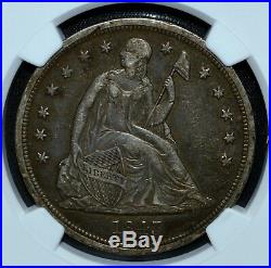 1843-p $1 Seated Liberty Dollar Ngc Au-50 Almost Uncirculated Silvertrusted