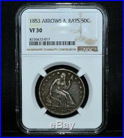1853-p Seated Liberty Half Dollar Ngc Vf-30 50c Arrows & Rays Trusted