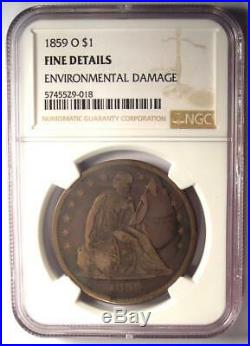 1859-O Seated Liberty Silver Dollar $1 Certified NGC Fine Details Rare Coin