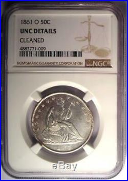 1861-O Seated Liberty Half Dollar 50C Coin NGC Uncirculated Details (UNC MS)