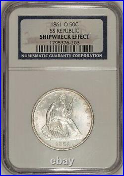 1861-O Seated Liberty Half Dollar W-13 CSA Issue NGC Shipwreck! SS Republic