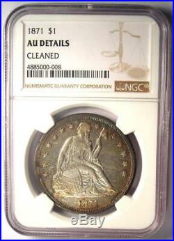1871 Seated Liberty Silver Dollar $1 NGC AU Details Rare Early Coin