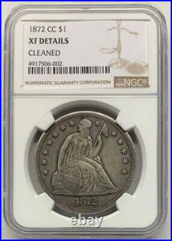 1872 CC Silver Dollar, Liberty Seated Dollar, $1 NGC XF Details Cleaned