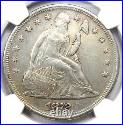 1872 Seated Liberty Silver Dollar $1 Coin Certified NGC AU Detail Rare Coin