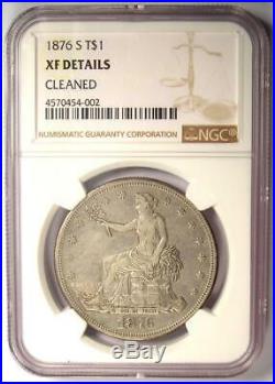 1876-S Trade Silver Dollar T$1 NGC XF Detail (EF) Rare Certified Coin