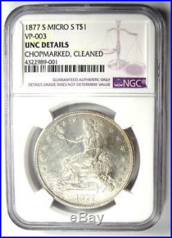 1877-S Trade Dollar T$1 (Micro S) NGC Uncirculated with Chop Marks (UNC MS)