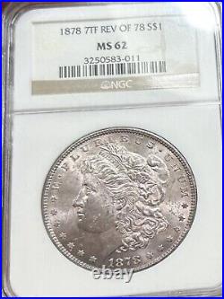 1878 7TF Morgan Silver Dollar NGC MS62 Light Pink Tone Obv