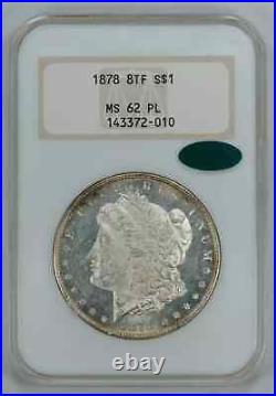 1878 8tf Morgan Silver Dollar S$1 Ngc & Cac Ms 62 Pl Mint Unc Proof Like (010)