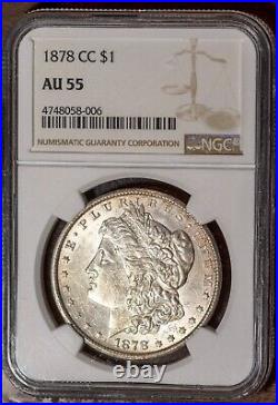 1878-CC $1 Silver Morgan Dollar AU 55 NGC # 4748058-006 + Bonus