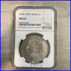 1878 Morgan Silver Dollar 7/8TF Weak NGC Certified MS 63 Rare Coin