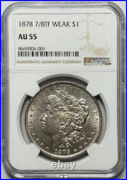 1878 Morgan Silver Dollar NGC AU-55 7/8TF Weak
