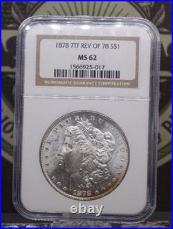 1878 P 7TF Morgan SILVER Dollar REVERSE of 78 $1 NGC MS62 #017 Unc ECC&C Inc