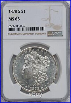 1878-S Morgan Silver Dollar, NGC MS63, Frosty Cameo Rev, Semi-PL Highly Lustrous