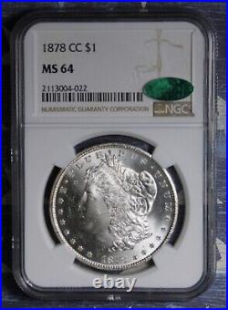 1878-cc Morgan Silver Dollar Ngc Cac Ms64 Collector Coin, Free Shipping