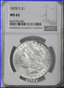 1878-s $1 Morgan Silver Dollar San Francisco Mint Ngc Ms62 #8672754-006 1878-s $1 Morgan Silver Dollar San Francisco Mint Ngc Ms62 #8672754-006