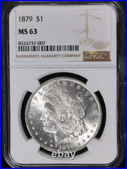1879-P Morgan Silver Dollar NGC MS63 Blast White Strong Strike
