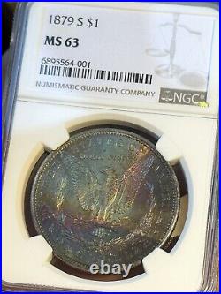1879 S Morgan Silver Dollar NGC MS-63 TIE-DIE RAINBOW TONING! 
