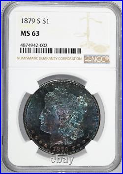1879-S Morgan Silver Dollar NGC MS63 Beautiful Rainbow Tone Semi-PL Reverse