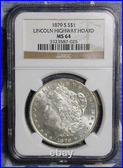 1879-s Morgan Silver Dollar Ngc Ms64 Lincoln Highway Hoard Toned Collector Coin