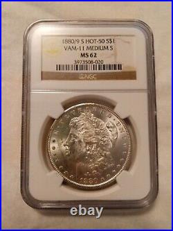 1880/9-S HOT-50 Morgan Silver Dollar VAM-11 Medium S NGC MS62