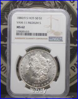 1880/9 S Morgan SILVER Dollar VAM-11 MEDIUM S $1 NGC MS62 #013 Unc BU ECC&C