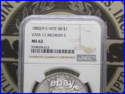 1880/9 S Morgan SILVER Dollar VAM-11 MEDIUM S $1 NGC MS62 #013 Unc BU ECC&C
