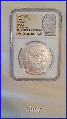 1880 CC Morgan Silver Dollar Ngc Ms70 First Day Morgan Label 2023 Fiji Mint. 999