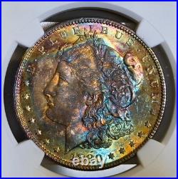 1880 Morgan Silver Dollar NGC MS64 Monster Rainbow EOR End Roll Toned Coin $1 PQ