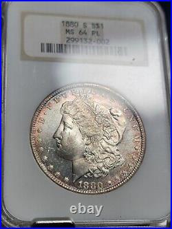 1880-S Morgan Silver Dollar $1 Fatty NGC MS64 PL Coin Rainbow Toned Toning Proof