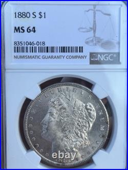 1880 S Morgan Silver Dollar $1 NGC MS 64 Stunning Luster Clean Device's NBTB 65+