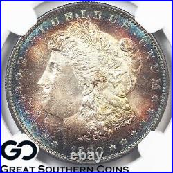 1880-S Morgan Silver Dollar Coin NGC MS 65+ Vivid Rainbow, Premium Quality