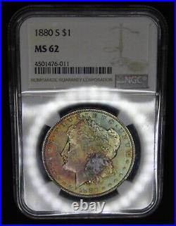 1880 S Morgan Silver Dollar Graded NGC MS62 Rainbow Color Toning Toned Coin