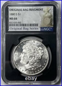1880-S Morgan Silver Dollar MS64 NGC Original Bag Fragment Label High Grade