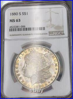 1880-S Morgan Silver Dollar NGC MS63 RED/ORANGE TONING Proof Like $1