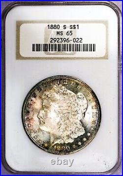 1880-S Morgan Silver Dollar NGC MS65, Multi-Toned with Cobalt Blue, Great Luster