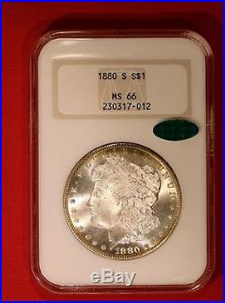 1880-S Morgan Silver Dollar NGC MS66 with CAC Old Fatty Holder & ring toning rev