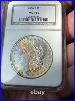 1880 S Rainbow Toned Silver Morgan Dollar NGC Graded MS63 3236954-008