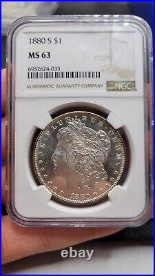 1880-S Silver Morgan Dollar Graxed MS-63 By NGC P. L. OBV & AMAZING TONING REV