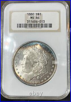 1880-p Morgan Silver Dollar Ngc Ms 64 Wow Beautiful Toned Coin Old Fatty Holder